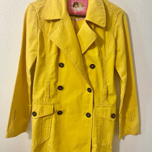 Fiorucci Y2K Double Breasted Denim Trench Coat | Yellow | Small |